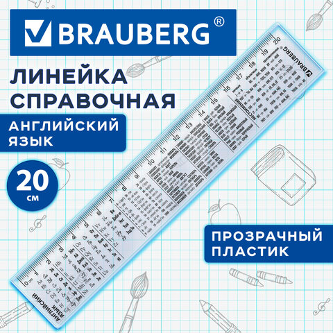 Линейка пластиковая 20 см BRAUBERG, справочная, английский язык, 210900 - фото 2