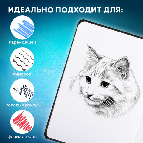 Скетчбук, белая бумага 140 г/м2 90х140 мм, 80 л., КОЖЗАМ, застежка, BRAUBERG ART CLASSIC, черный, 116459 - фото 14