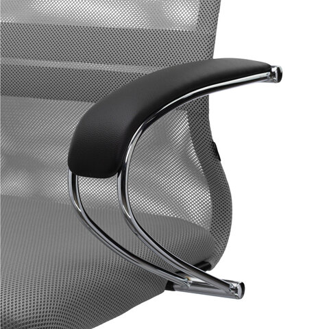 Кресло офисное МЕТТА "SU-B-8" хром, ткань-сетка, сиденье мягкое, светло-серое - фото 12