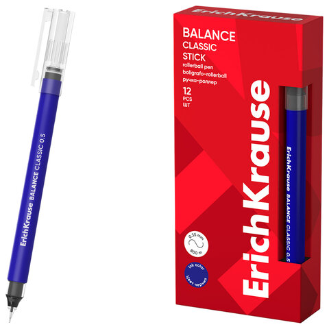 Ручка-роллер ERICH KRAUSE "Balance Stick Classic", СИНЯЯ, линия 0,35 мм, 63147 - фото 1