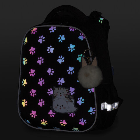 Ранец BRAUBERG LUMINOUS, 2 отделения, с брелоком, "Paws", СВЕТЯЩИЙСЯ РИСУНОК, 38х29х16 см, 271366 - фото 8