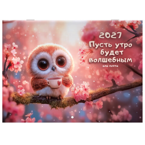 Календарь-планер настенный перекидной на 2027 г., 12 листов, 29,5х42,6 см, BRAUBERG, "Funny owl", 118448 - фото 2