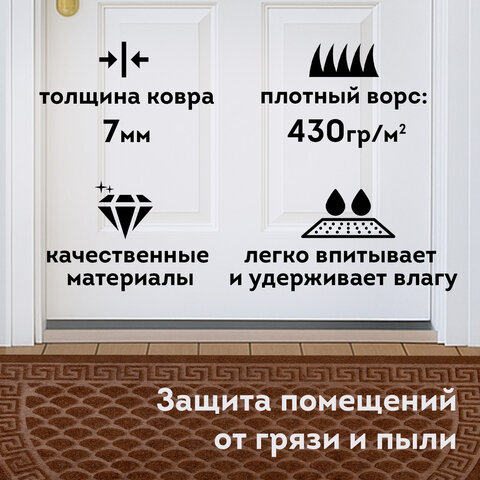 Коврик придверный 60х90 см, ВЕНГЕ, грязезащитный, 430 г/м2, ПОЛУКРУГ, фактурный ЧЕШУЙКИ, ЛЮБАША, 701053 - фото 9