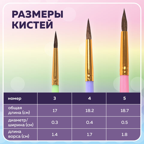 Кисти ПОНИ набор 3 шт. (круглые № 3, 4, 5), блистер, BRAUBERG KIDS, 201074 - фото 11