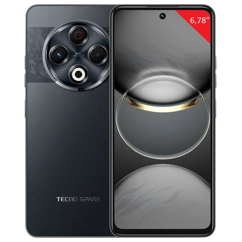 Смартфон TECNO SPARK 30, 2 SIM, 6,78", 4G, 64/13 Мп, 8/128, чёрный, пластик, TCN-KL6.8.128.BK, TCNKL6.8.128.BK - фото 1