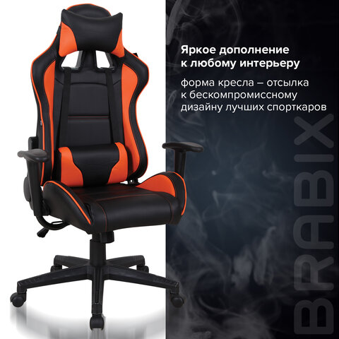 Кресло компьютерное BRABIX "GT Racer GM-100", две подушки, экокожа, черное/оранжевое, 531925 - фото 18