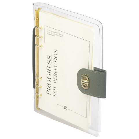 Блокнот А5 180x235 мм, BRAUBERG "Fabulous", гибкий, на кольцах, застежка, 80 л., оливковый, 116195 - фото 1