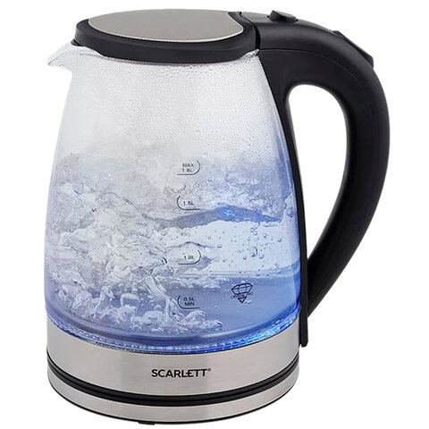 Чайник SCARLETT SC-EK27G35, 1,8 л, 1800 Вт, закрытый нагревательный элемент, стекло, стальной - фото 1