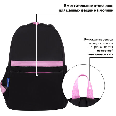 Рюкзак BRAUBERG PASTEL с термонашивками в комплекте, "Black kitty", черный, 40х29х14 см, 273128 - фото 16