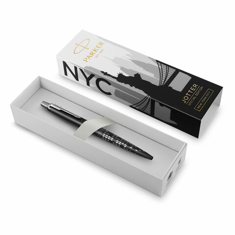 Ручка шариковая PARKER "Jotter New York Black CT", корпус черный лак, детали из нержавеющей стали, синяя, 2187554 - фото 4