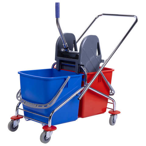 Тележка уборочная BRABIX, 2 съемных ведра 25 л, механический отжим, металлический каркас, 601499 - фото 1