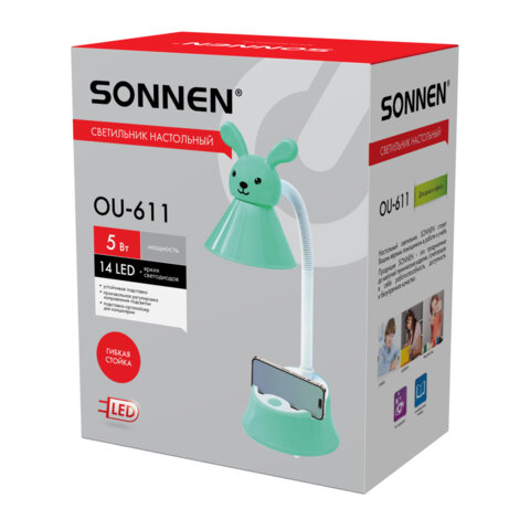 Настольная лампа-светильник SONNEN OU-611 на подставке, СВЕТОДИОДНАЯ, "SWEET BUNNY", 5 Вт, зеленый, 237642 - фото 2