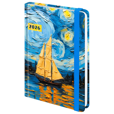 Ежедневник датированный 2026 с резинкой 145х203 мм, А5, BRAUBERG, твердый, "Живопись", 117342 - фото 1