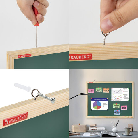 Доска для мела магнитная 30х45 см, зеленая, деревянная рамка, BRAUBERG "Wood", 238797 - фото 8