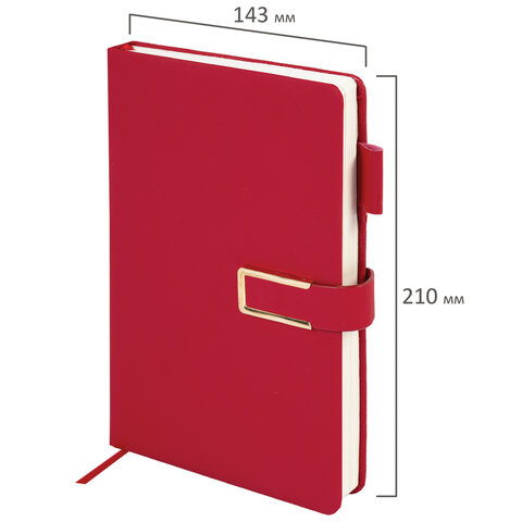 Ежедневник недатированный, А5, 143х210 мм, BRAUBERG "Dainty", под кожу, магнитная застежка, 160 л., красный, 117142 - фото 2