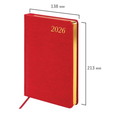 Ежедневник датированный 2026 А5 138x213 мм, BRAUBERG "Iguana", под кожу, красный, 117055 - фото 2