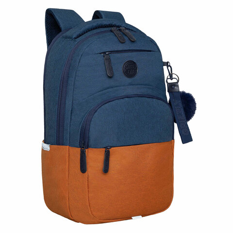 Рюкзак GRIZZLY школьный, укрепленная спинка, 2 отделения, для девочек, BLUE/ORANGE, 43х27,5х16 см, RD-341-2/3 - фото 1