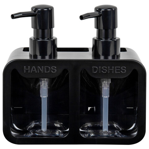 Дозатор DOUBLE для мыла/геля и моющего средства/шампуня, 2х350 мл, органайзер для губок и щеток, ЧЕРНЫЙ, 10х18х17 см, LAIMA HOME, 700045 - фото 3