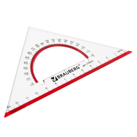 Треугольник пластиковый, угол 45, 13 см, BRAUBERG "Crystal", с транспортиром, прозрачный, с выделенной шкалой, 210293 - фото 3