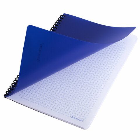 Тетрадь обложка пластик, А5, 80 л., спираль пластик, клетка, BRAUBERG "Metropolis", синий, 404744 - фото 3