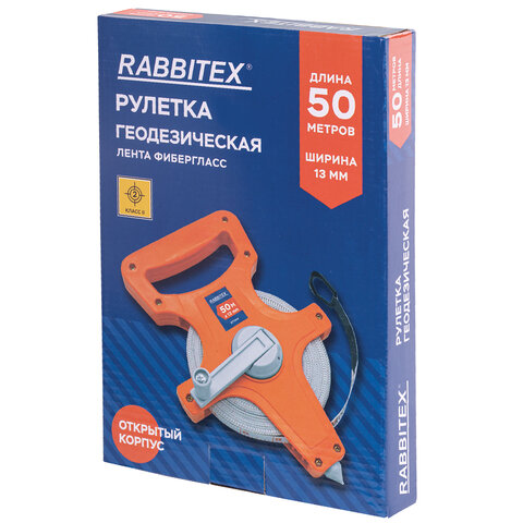 Рулетка геодезическая 50 м х 13 мм, лента фибергласс, открытый корпус, RABBITEX (РАББИТЕКС), 671368 - фото 1