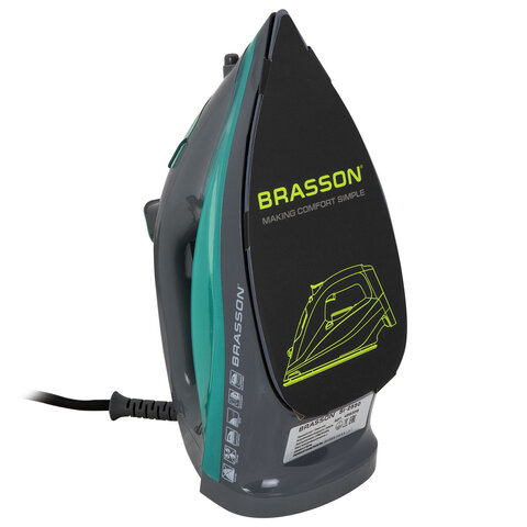 Утюг паровой BRASSON (БРАССОН) SI-2550, 2400 Вт, керамика, автоотключение, антикапля, ШНУР 2,8 м, самоочистка, графит/бирюзовый, 458309 - фото 3