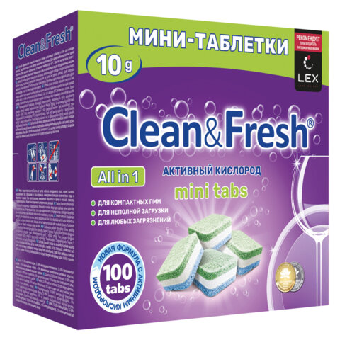 Таблетки для посудомоечных машин 100 шт., CLEAN&FRESH All IN 1 MINI TABS, Cd13100m Таблетки для посудомоечных машин 100 шт., CLEAN&FRESH All IN 1 MINI TABS, Cd13100m - фото 1