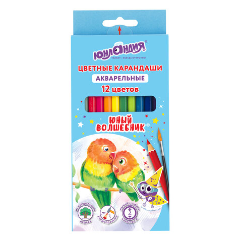 Карандаши цветные акварельные ЮНЛАНДИЯ "ЮНЫЙ ВОЛШЕБНИК", 12 цветов, шестигранные, грифель 3 мм, натуральное дерево, 181402 - фото 1