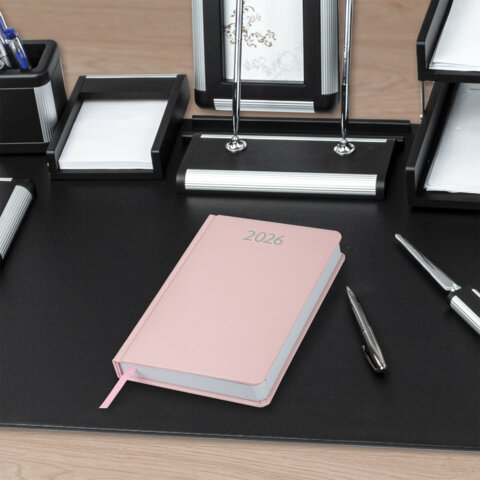 Ежедневник датированный 2026, А5, 138x213 мм, BRAUBERG "Profile", балакрон, светло-розовый, 117075 - фото 5