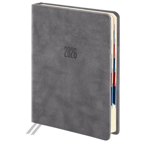 Ежедневник датированный 2026 B6 125х173 мм, GALANT "Vivid", под кожу, серый, 117410 - фото 1