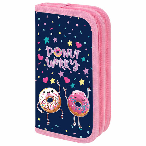Пенал ПИФАГОР, 2 отделения, ламинированный картон, 19х11 см, "Comic donuts", 273482 - фото 1