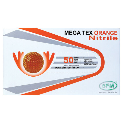 Перчатки нитриловые сверхпрочные с текстурой SFM MEGA TEX ORANGE, Германия, 25 пар (50 штук), размер L (большой), 4036534914205 - фото 7