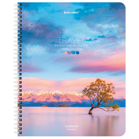Тетрадь А5 96 л. BRAUBERG, гребень, клетка, обложка картон, "Travel" (микс в спайке), 404426 - фото 2