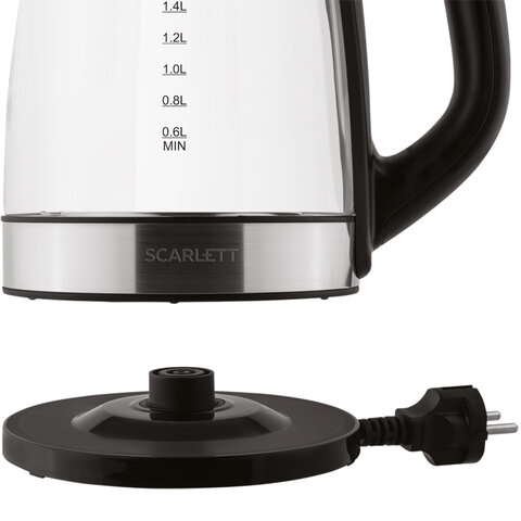 Чайник SCARLETT SC-EK27G19, 2,2 л, 2200 Вт, закрытый нагревательный элемент, стекло, черный - фото 4
