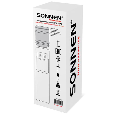 Кулер для воды SONNEN FSC-02AC, напольный, НАГРЕВ/ОХЛАЖДЕНИЕ КОМПРЕССОР, шкаф, 2 крана, белый, 455420 - фото 2