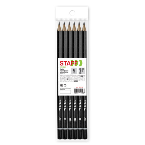 Карандаши чернографитные STAFF "College" BLP-254, НАБОР 6 шт., 2H-2B, черный корпус, 181254 - фото 7