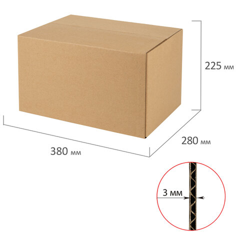 Гофрокороб, длина 380 мм х ширина 280 мм х высота 225 мм, марка Т22, профиль В, FEFCO 0201 / ГОСТ, исполнение А, 440055 - фото 1