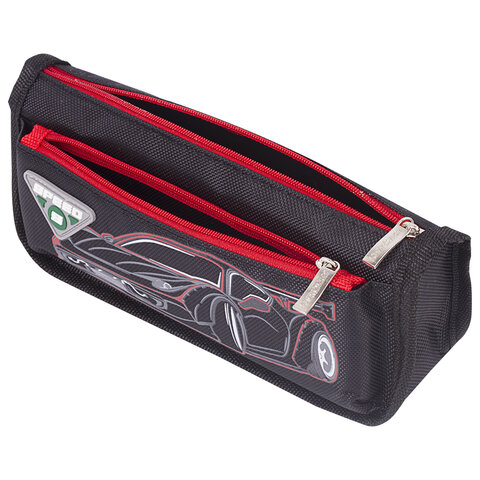 Пенал мягкий ЮНЛАНДИЯ, 2 отделения, полиэстер, "Speed car", черный, 21х6х9 см, 270273 - фото 4