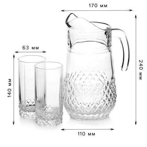 Набор столовый 7 предметов, кувшин 1250 мл + 6 стаканов 275 мл, стекло, PASABAHCE "ВАЛЬС", фирменная подарочная упаковка, 97675 Набор столовый 7 предметов, кувшин 1250 мл + 6 стаканов 275 мл, стекло, PASABAHCE "ВАЛЬС", фирменная подарочная упаковка, 97675 - фото 7