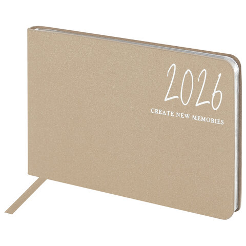 Еженедельник датированный 2026 МАЛЫЙ ФОРМАТ 105х160 мм, А6, BRAUBERG "Blaze", фольга, бежевый, 117216 - фото 1