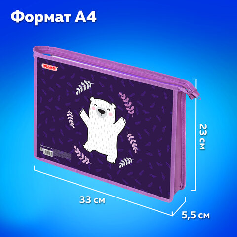Папка для тетрадей ПИФАГОР А4, 1 отделение, картон/пластик, на молнии, "Happy bear", 272126 - фото 9