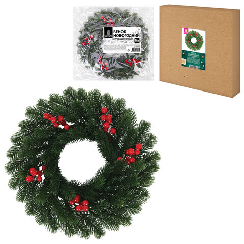Венок новогодний, диаметр 42 см "Красные ягодки", с декором, литой ПЭТ, ЗОЛОТАЯ СКАЗКА, 592517 - фото 1