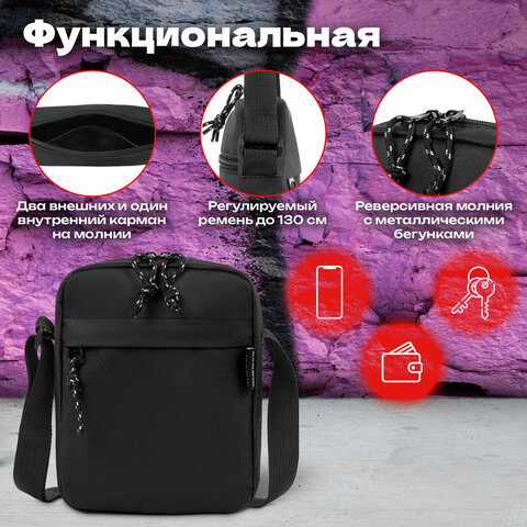 Сумка на плечо HEIKKI COMPACT (ХЕЙКИ), два кармана, черная, 19х14х5 см, 272631 - фото 11