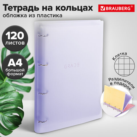 Тетрадь на кольцах БОЛЬШАЯ 305х235 мм А4, 120 л., пластик, с разделителями, BRAUBERG, Фиолетовый, 404623 - фото 13