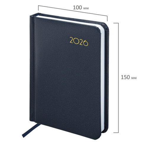 Ежедневник датированный 2026, МАЛЫЙ ФОРМАТ 100х150 мм, А6, BRAUBERG "Select", балакрон, темно-синий, 117259 - фото 2