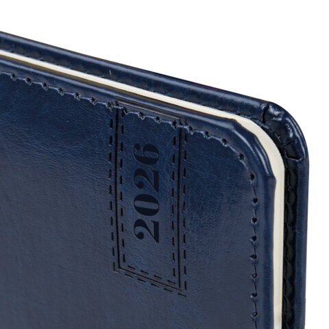 Еженедельник датированный 2026, МАЛЫЙ ФОРМАТ 95х155 мм, А6, BRAUBERG "Imperial", под кожу, синий, 117187 - фото 4