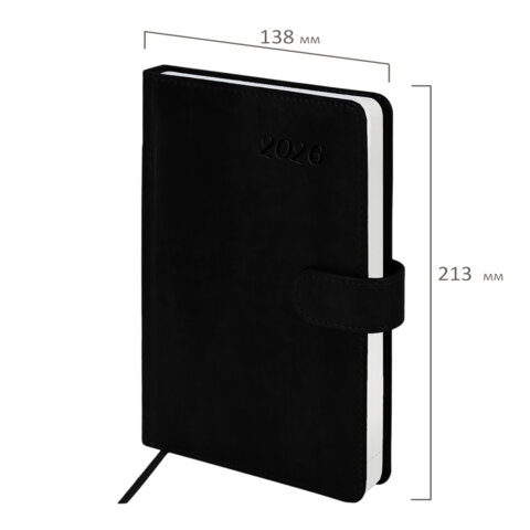 Ежедневник датированный 2026 А5 138x213 мм, BRAUBERG "Legend", под кожу, застежка, черный, 117070 - фото 2