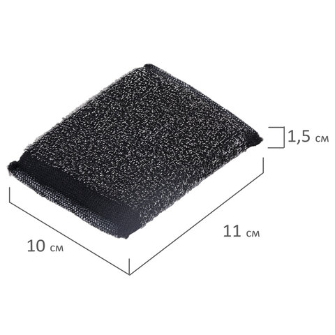 Губка-скрабер 11х10х1,5 см, поролон + металлическая оплетка КОМПЛЕКТ 2 штуки, посуда, уборка, LAIMA, 700058 - фото 7