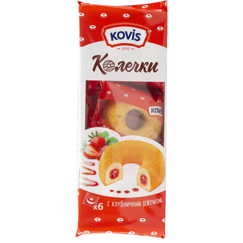 Пирожное бисквитное KOVIS "Колечки с клубничным джемом", 240 г, пакет, 7439 - фото 2