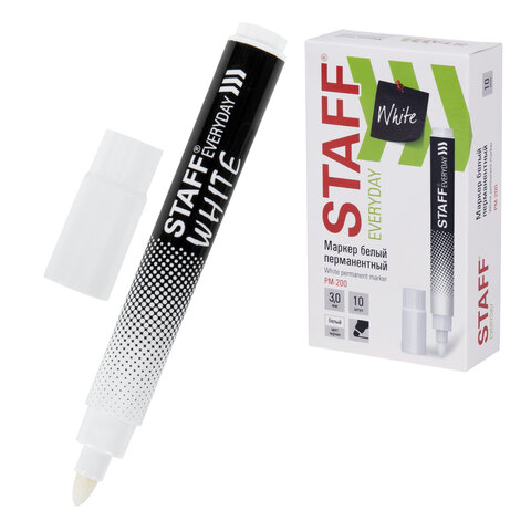 Маркер перманентный БЕЛЫЙ, STAFF EVERYDAY PM-200, круглый наконечник 3 мм, 152202 - фото 1